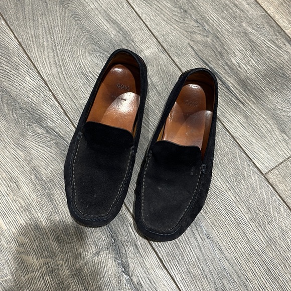• Boss • Men’s Leather Suede Loafers  Moccasins Navy Blue  Size 6 - Picture 2 of 5